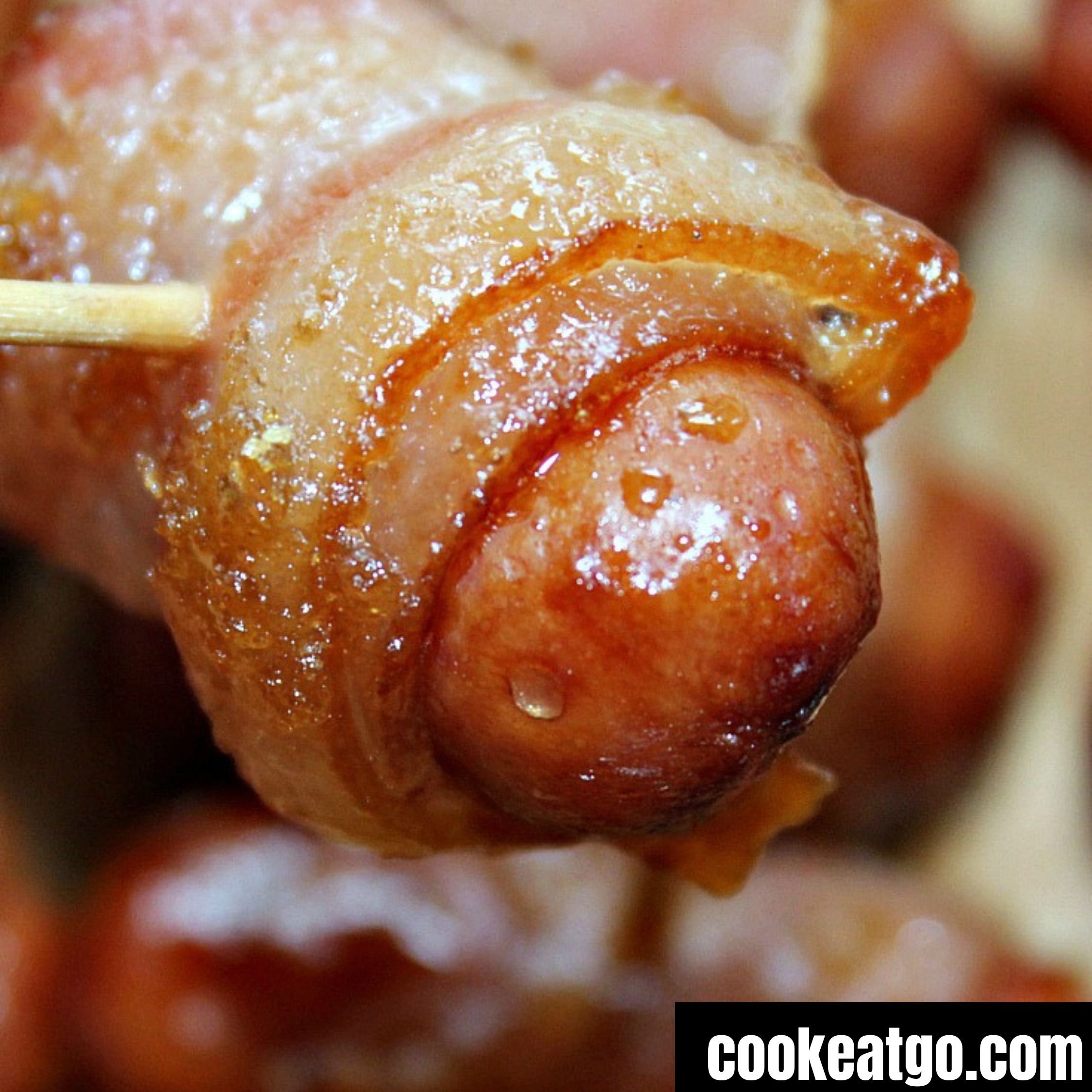 Bacon wrapped smokies on a toothpick
