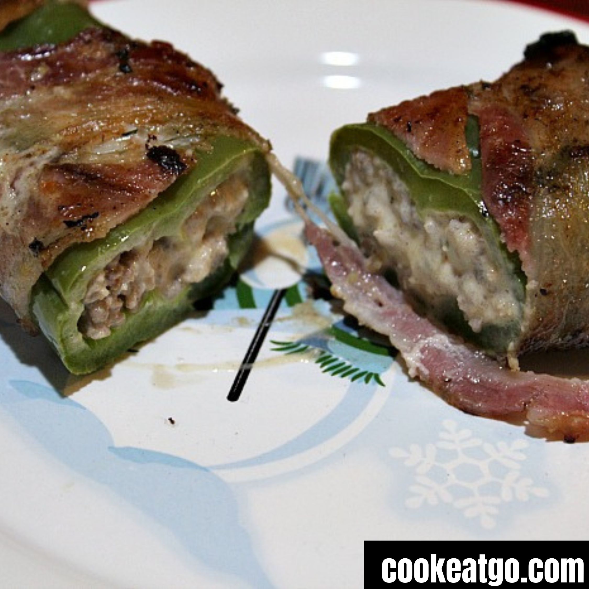Grilled Bacon Wrapped Stuffed Anaheim Peppers on a plate