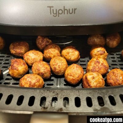 Cooked Beef meatballs in the Typhur Dome Air Fryer Basket