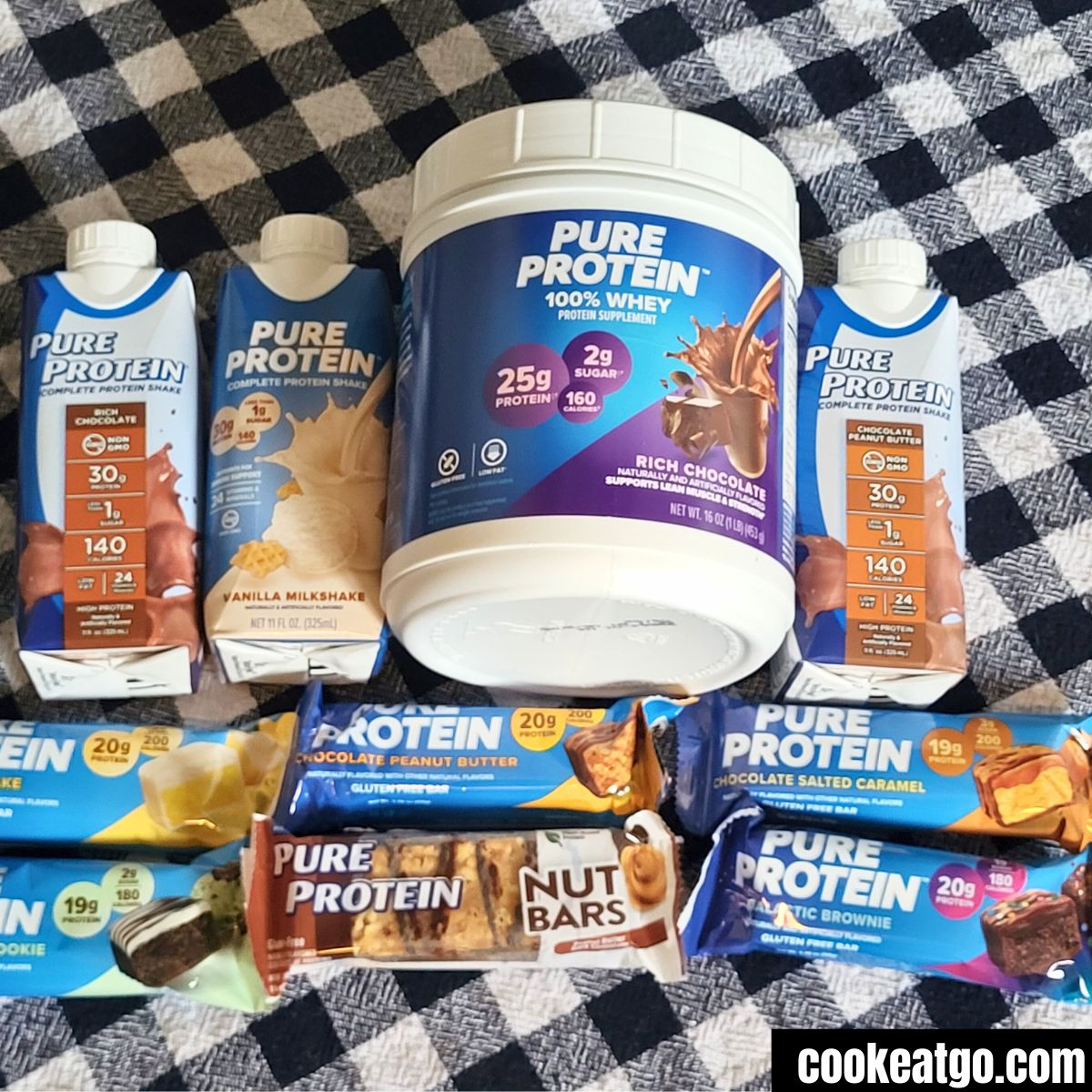 pure protein products; ready to drink, protein poowder, protein bars