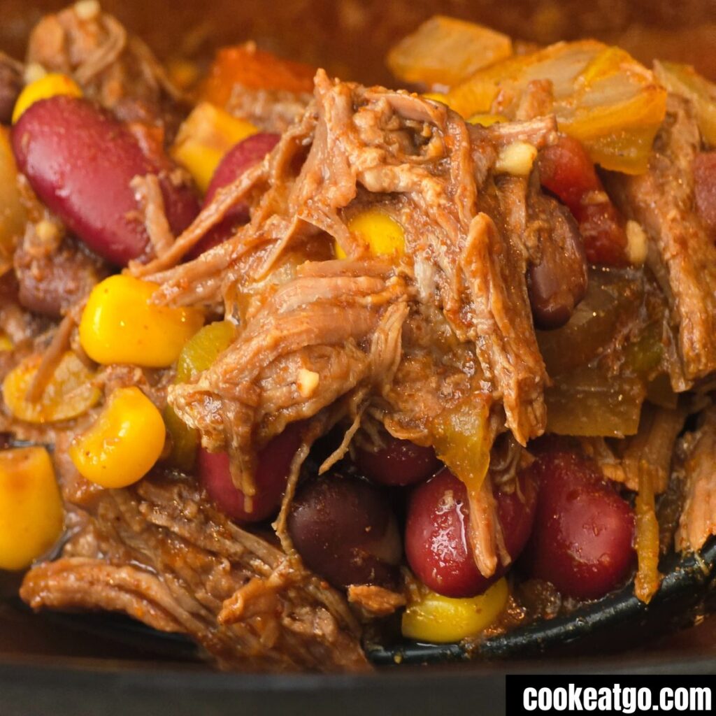 Slow Cooker Birria Chili cooked on spoon