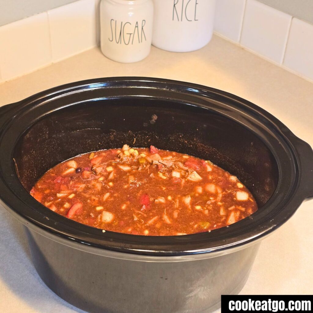 Slow Cooker Birria Chili in crock before cooking