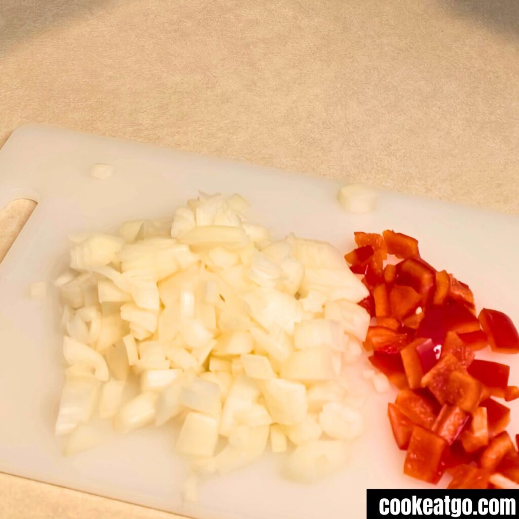Red Pepper and white onion chopped for birria chili