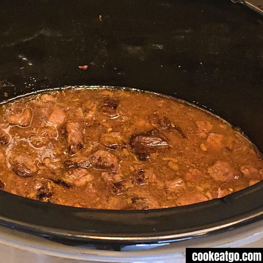 Crockpot Beef Tips Cooked With Gravy Sauce in Crockpot