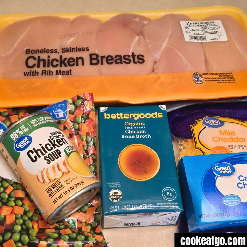 Ingredients for Slow Cooker Chicken Pot Pie Pasta!