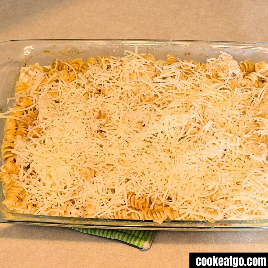 Mozzerella Cheese on creamy italian Chicken Bake Before Rebaking